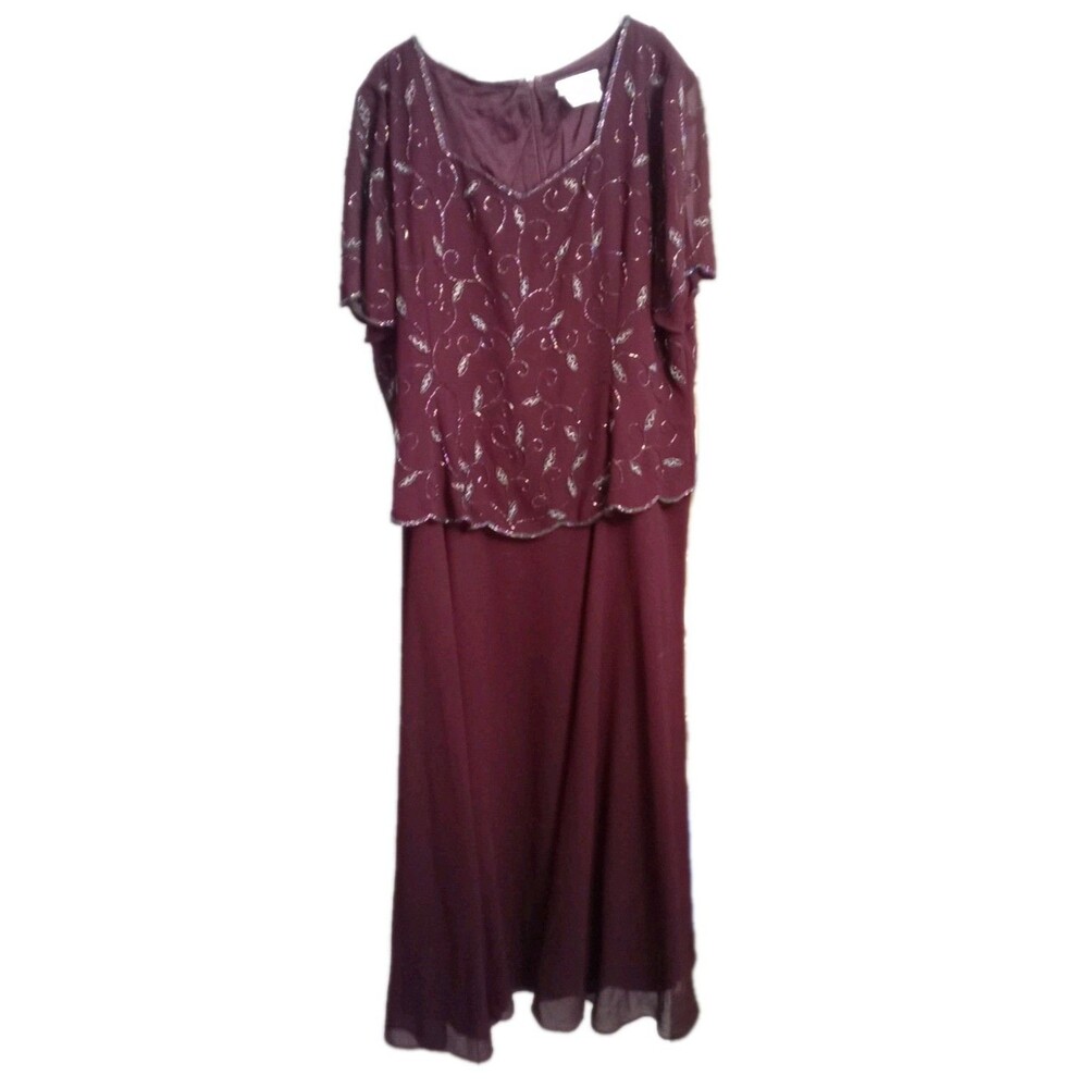 Fiesta  4XL Short-sleeve Burgundy Sequin/beaded Long Dress Mother Of Bride Groom